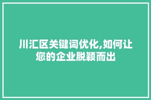 川汇区关键词优化,如何让您的企业脱颖而出