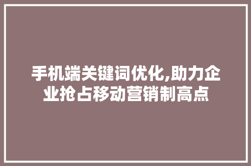 手机端关键词优化,助力企业抢占移动营销制高点