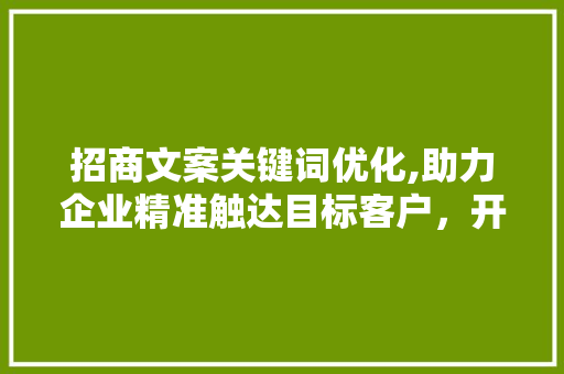 招商文案关键词优化,助力企业精准触达目标客户，开启市场新篇章
