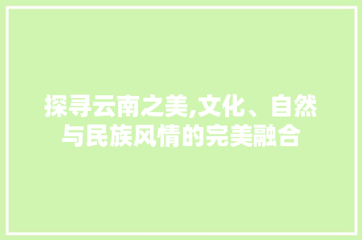 探寻云南之美,文化、自然与民族风情的完美融合