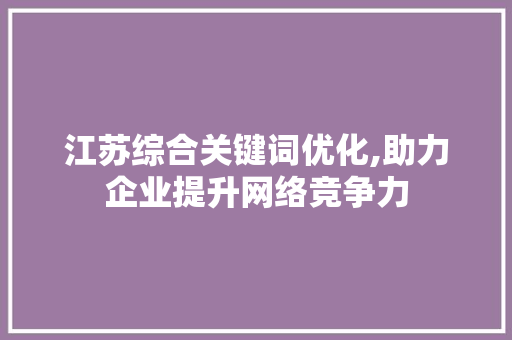 江苏综合关键词优化,助力企业提升网络竞争力