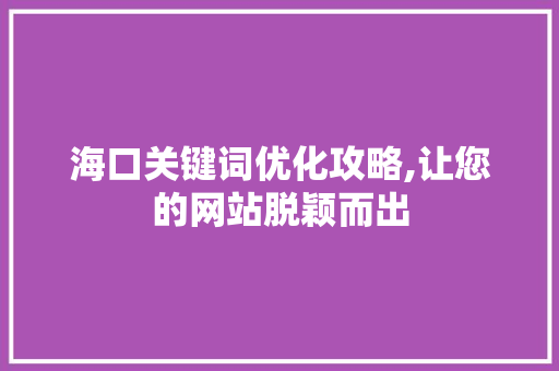 海口关键词优化攻略,让您的网站脱颖而出