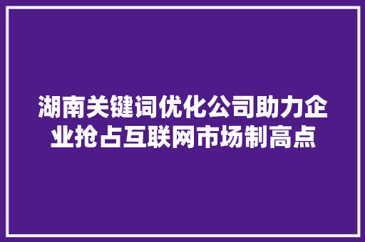湖南关键词优化公司助力企业抢占互联网市场制高点