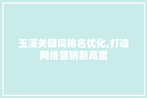 玉溪关键词排名优化,打造网络营销新高度