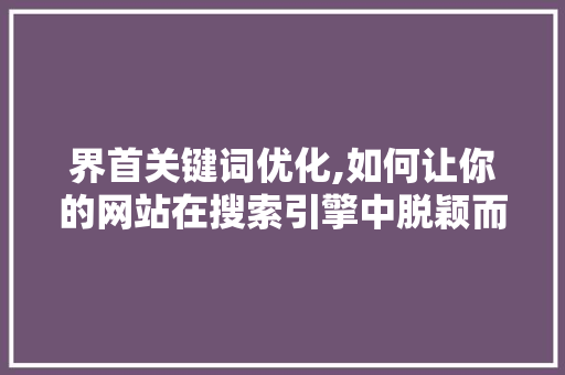 界首关键词优化,如何让你的网站在搜索引擎中脱颖而出