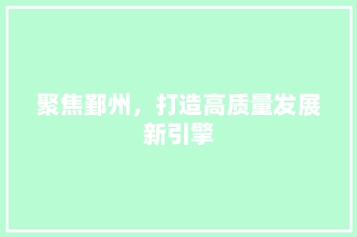 聚焦鄞州，打造高质量发展新引擎
