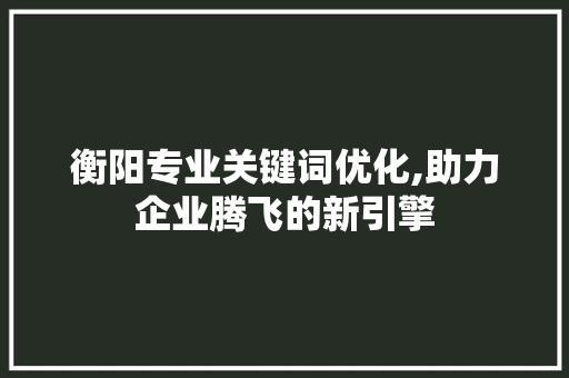 衡阳专业关键词优化,助力企业腾飞的新引擎