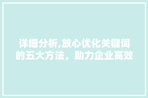 详细分析,放心优化关键词的五大方法，助力企业高效营销