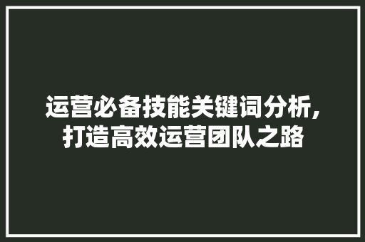 运营必备技能关键词分析,打造高效运营团队之路 运营必备技能关键词分析,打造高效运营团队之路