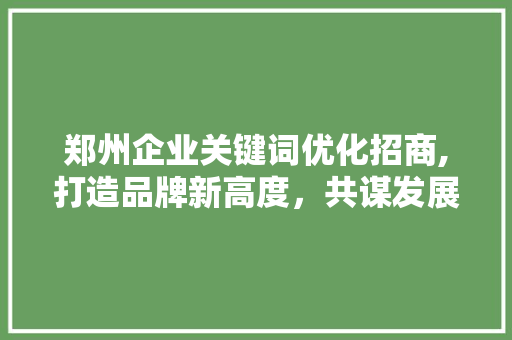 郑州企业关键词优化招商,打造品牌新高度，共谋发展新篇章 编程语言