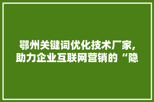 鄂州关键词优化技术厂家,助力企业互联网营销的“隐形推手”