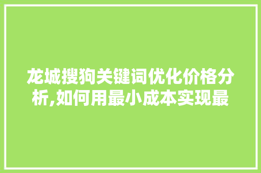 龙城搜狗关键词优化价格分析,如何用最小成本实现最大效益