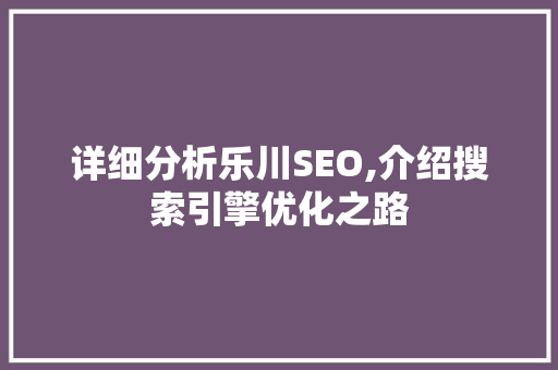 详细分析乐川SEO,介绍搜索引擎优化之路