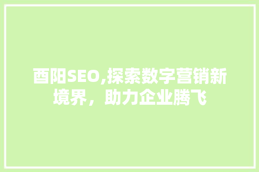 酉阳SEO,探索数字营销新境界，助力企业腾飞