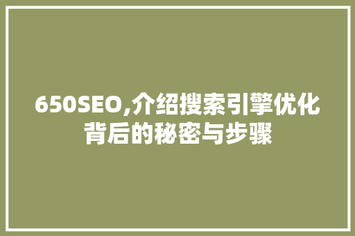 650SEO,介绍搜索引擎优化背后的秘密与步骤
