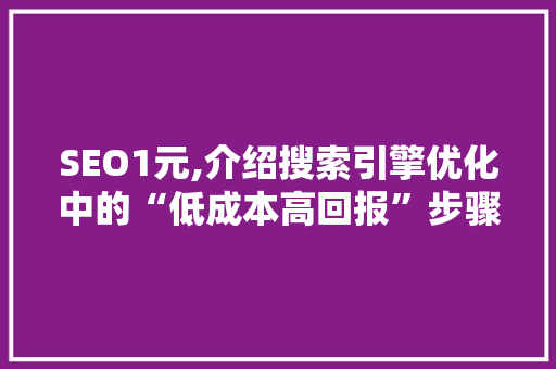 SEO1元,介绍搜索引擎优化中的“低成本高回报”步骤