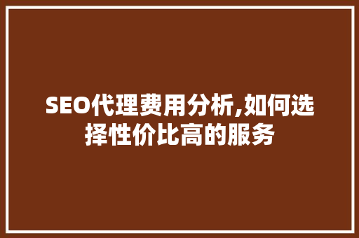 SEO代理费用分析,如何选择性价比高的服务 网络技术