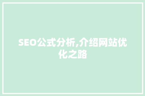 SEO公式分析,介绍网站优化之路