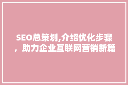 SEO总策划,介绍优化步骤，助力企业互联网营销新篇章 电脑配置