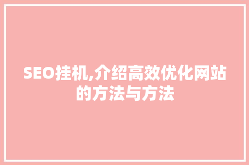 SEO挂机,介绍高效优化网站的方法与方法 电脑基础