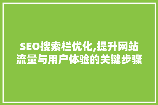 SEO搜索栏优化,提升网站流量与用户体验的关键步骤