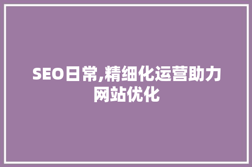 SEO日常,精细化运营助力网站优化