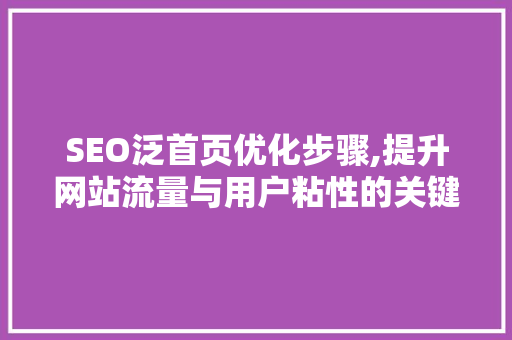 SEO泛首页优化步骤,提升网站流量与用户粘性的关键路径 电脑故障维修