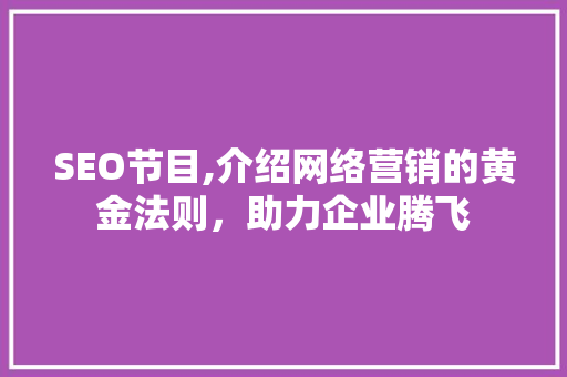 SEO节目,介绍网络营销的黄金法则，助力企业腾飞