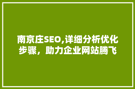 南京庄SEO,详细分析优化步骤,助力企业网站腾飞 电脑基础 南京庄SEO,详细分析优化步骤,助力企业网站腾飞 电脑基础