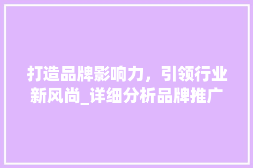 打造品牌影响力，引领行业新风尚_详细分析品牌推广步骤