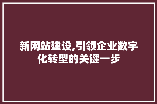 新网站建设,引领企业数字化转型的关键一步