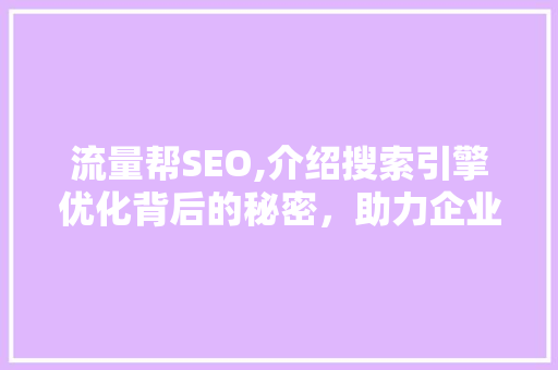流量帮SEO,介绍搜索引擎优化背后的秘密，助力企业提升在线流量