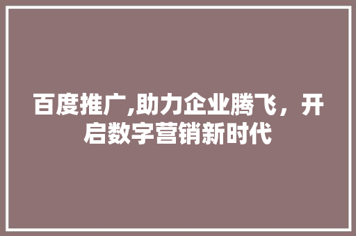 百度推广,助力企业腾飞，开启数字营销新时代