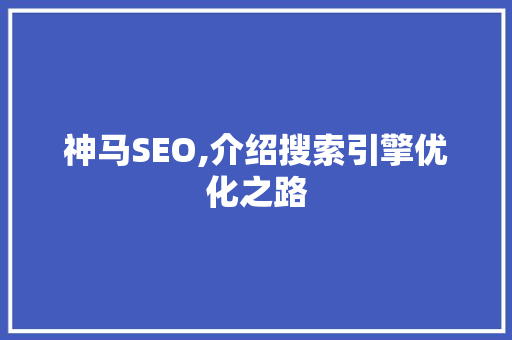 神马SEO,介绍搜索引擎优化之路