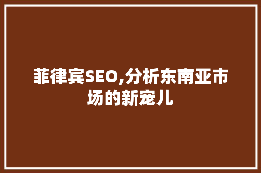 菲律宾SEO,分析东南亚市场的新宠儿