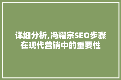 详细分析,冯耀宗SEO步骤在现代营销中的重要性