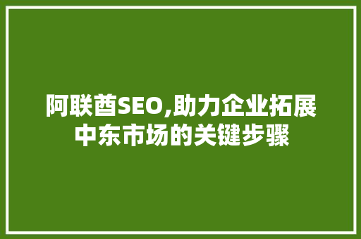 阿联酋SEO,助力企业拓展中东市场的关键步骤