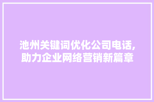 池州关键词优化公司电话,助力企业网络营销新篇章