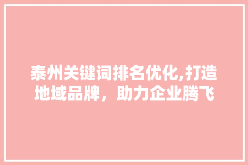 泰州关键词排名优化,打造地域品牌，助力企业腾飞 编程语言