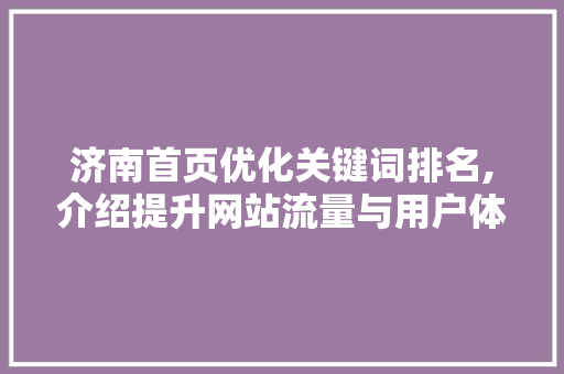 济南首页优化关键词排名,介绍提升网站流量与用户体验的步骤