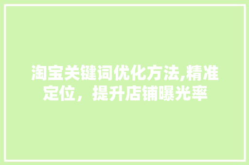 淘宝关键词优化方法,精准定位，提升店铺曝光率
