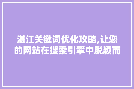 湛江关键词优化攻略,让您的网站在搜索引擎中脱颖而出