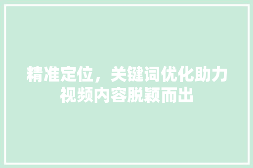 精准定位，关键词优化助力视频内容脱颖而出