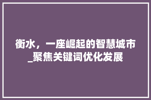 衡水,一座崛起的智慧城市_聚焦关键词优化发展 衡水,一座崛起的智慧城市_聚焦关键词优化发展