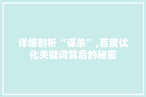 详细剖析“谋杀”,百度优化关键词背后的秘密