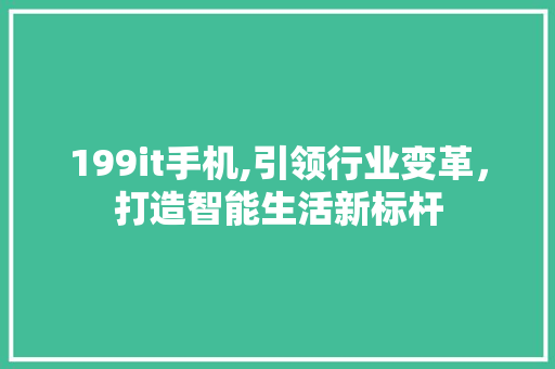 199it手机,引领行业变革，打造智能生活新标杆