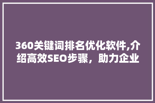 360关键词排名优化软件,介绍高效SEO步骤，助力企业腾飞