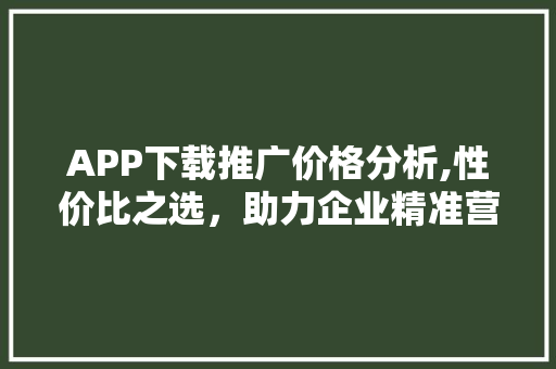 APP下载推广价格分析,性价比之选，助力企业精准营销