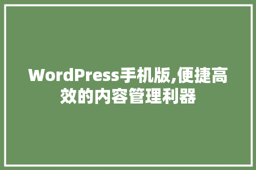 WordPress手机版,便捷高效的内容管理利器