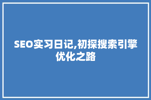 SEO实习日记,初探搜索引擎优化之路 SEO实习日记,初探搜索引擎优化之路 操作系统